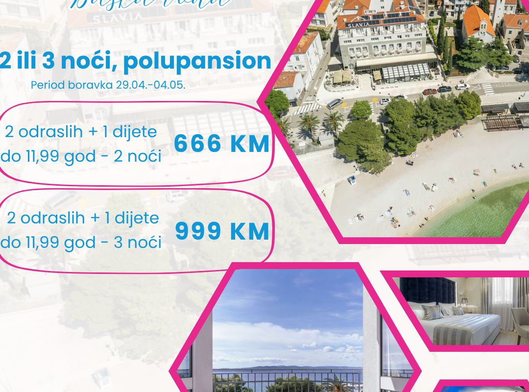 Prvi maj u Baškoj Vodi – Grand Hotel Slavia 4 već od 666 KM (polupansion + wellness)