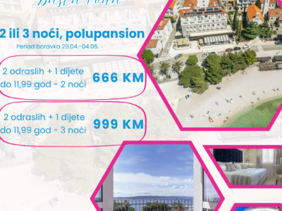 Prvi maj u Baškoj Vodi – Grand Hotel Slavia 4 već od 666 KM (polupansion + wellness)