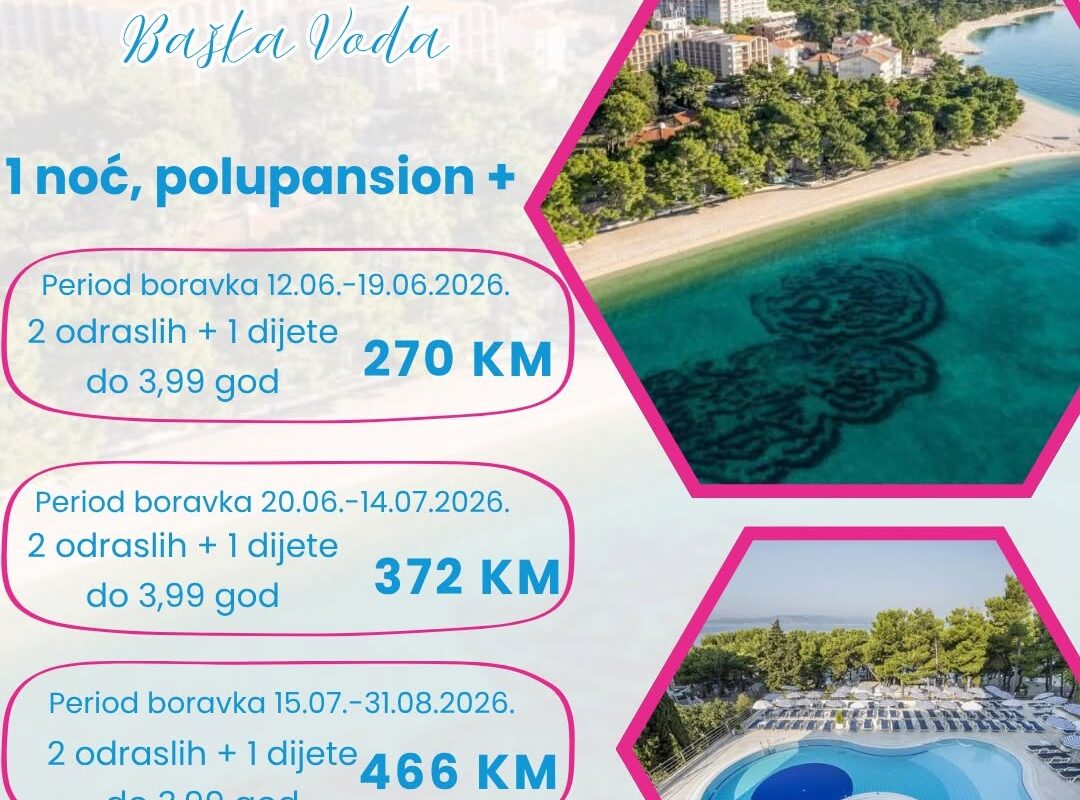 Ljetovanje na Makarskoj rivijeri 2026 – Hotel Horizont Baška Voda 4★ već od 270 KM
